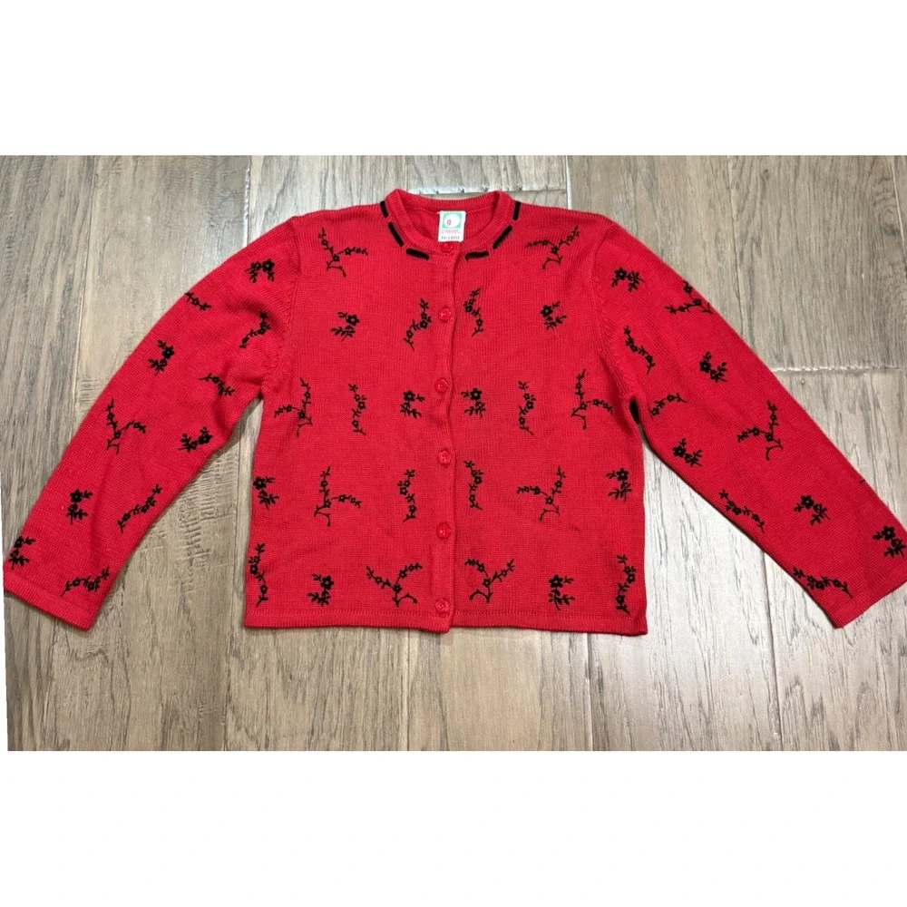 VNTG NWT Gymboree Girls Red Floral Embroidered Cardigan‎ Sweater  7 Years